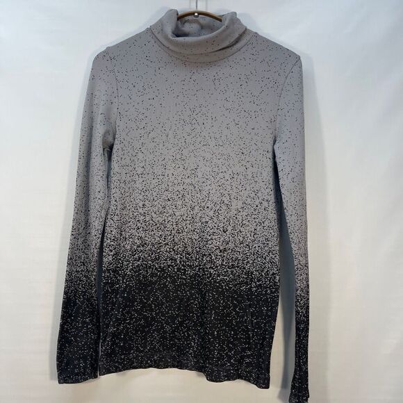 Athleta Black Gray Flurry Blizzard Gradient Thumbhole Turtleneck Shirt Small - Picture 1 of 5